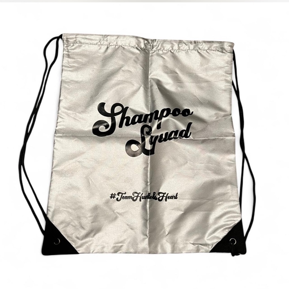 Silver and Black drawstring Bag
